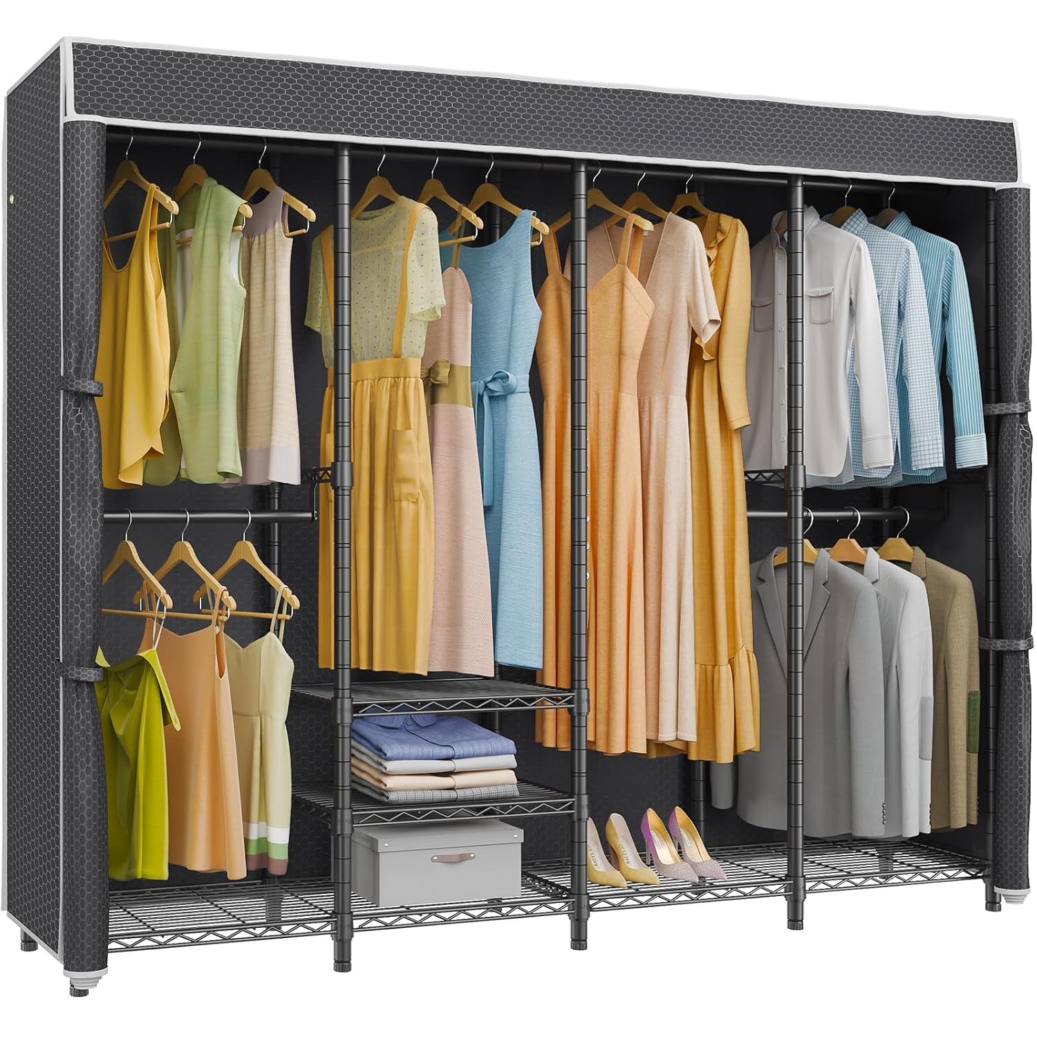 Wardrobe Closet Portable Fabric Cover - رف ملابس متوسط الحجم مع غطاء