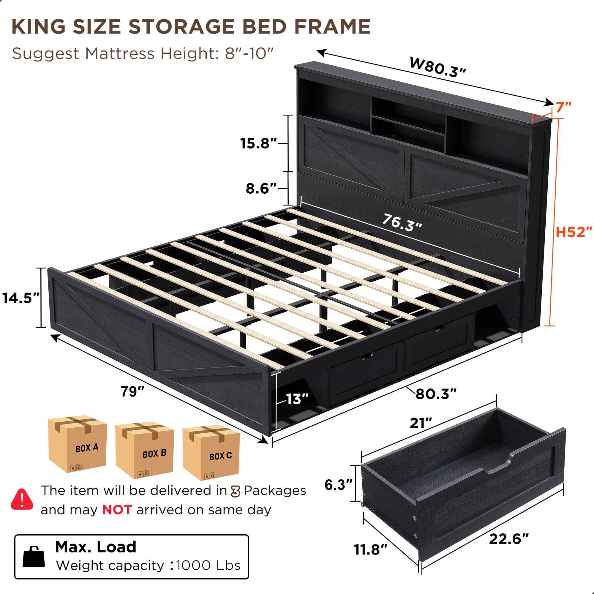 إطار سرير كبير الحجم بتصميم ري - مراجعة King Size Bed Frame With Storage Drawers وسعره