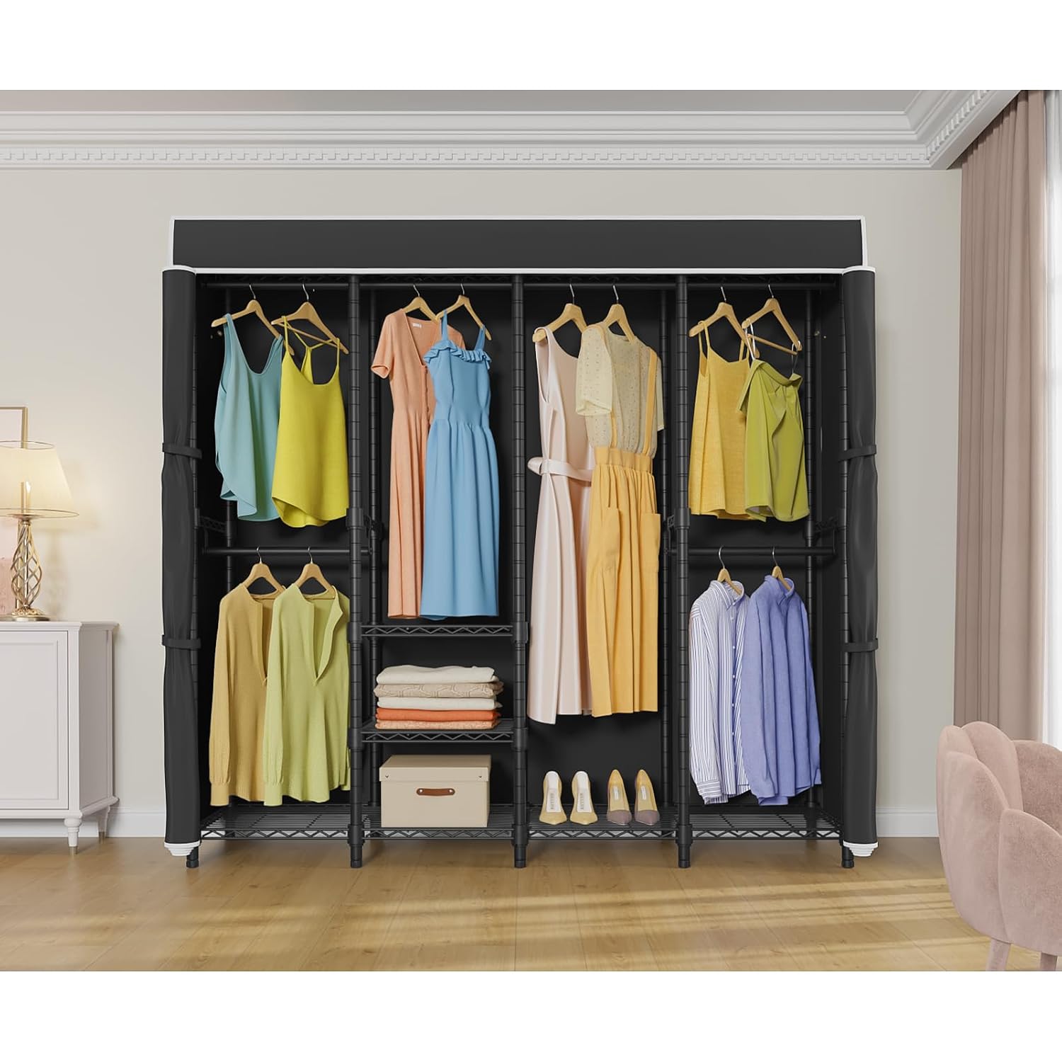 رف ملابس متوسط الحجم مع غطاء ق - مراجعة Wardrobe Closet Portable Fabric Cover وسعره