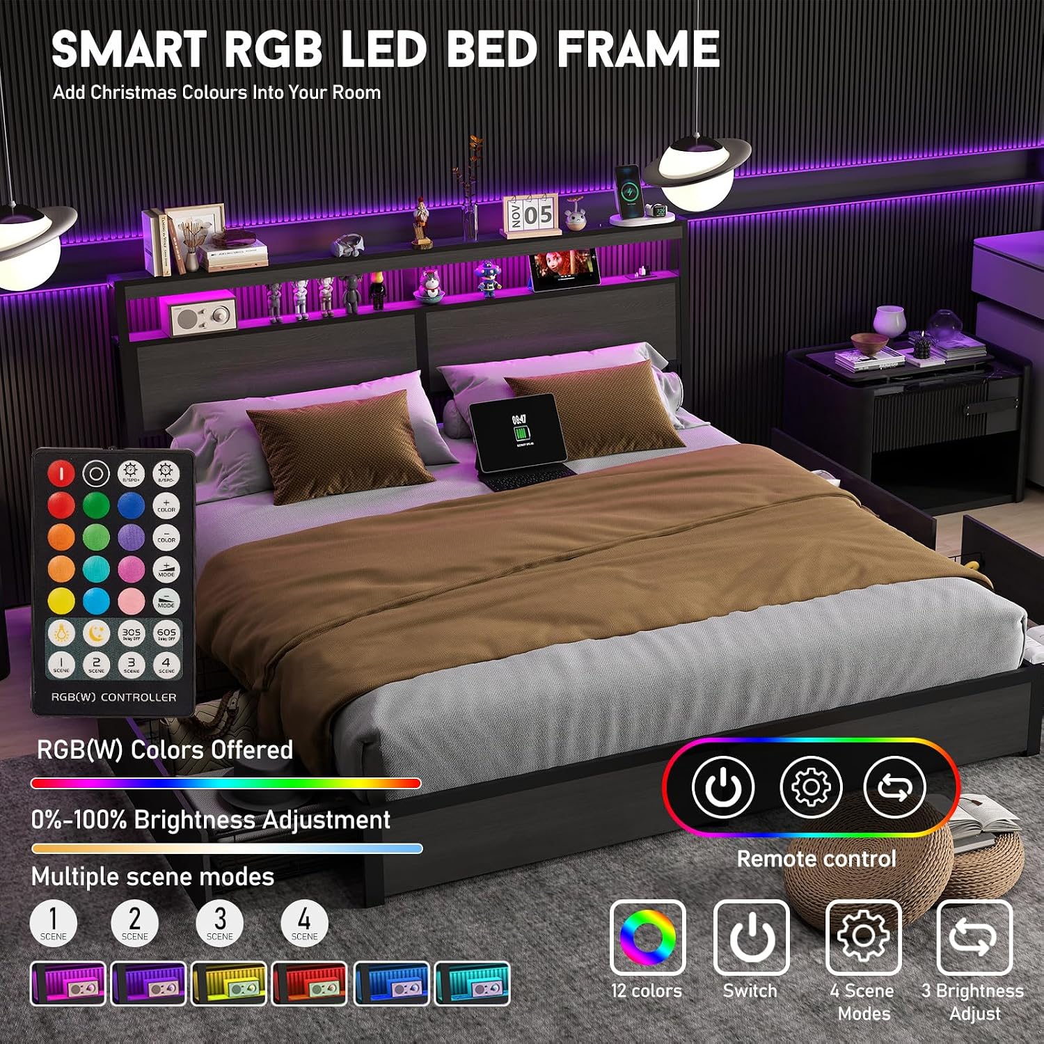 إطار سرير بحجم كينج مع لوح رأس - مراجعة King Size Bed Frame With Storage Drawers وسعره