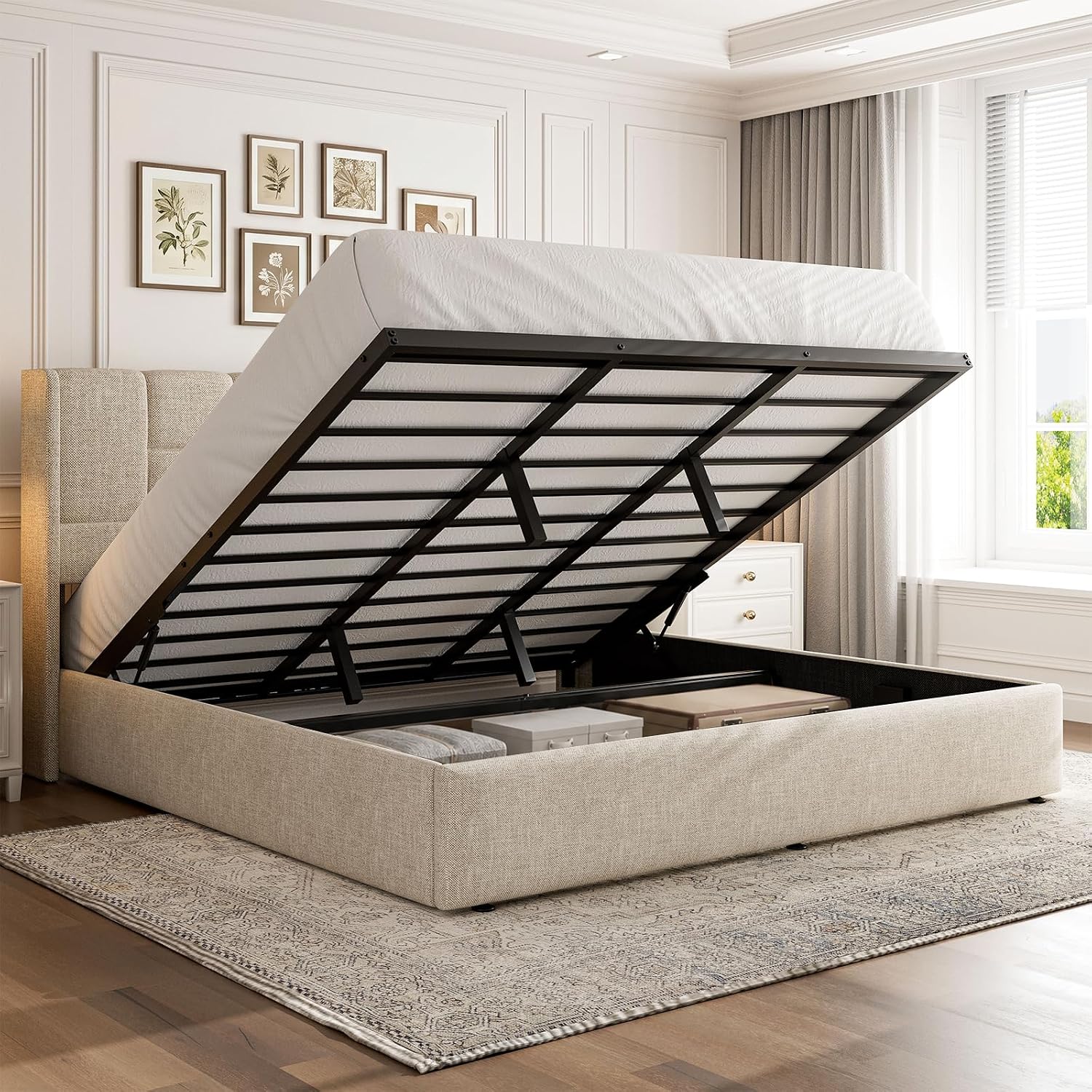 إطار سرير كينج مع تخزين هيدرول - مراجعة Gas Lift Storage Bed Hydraulic وسعره