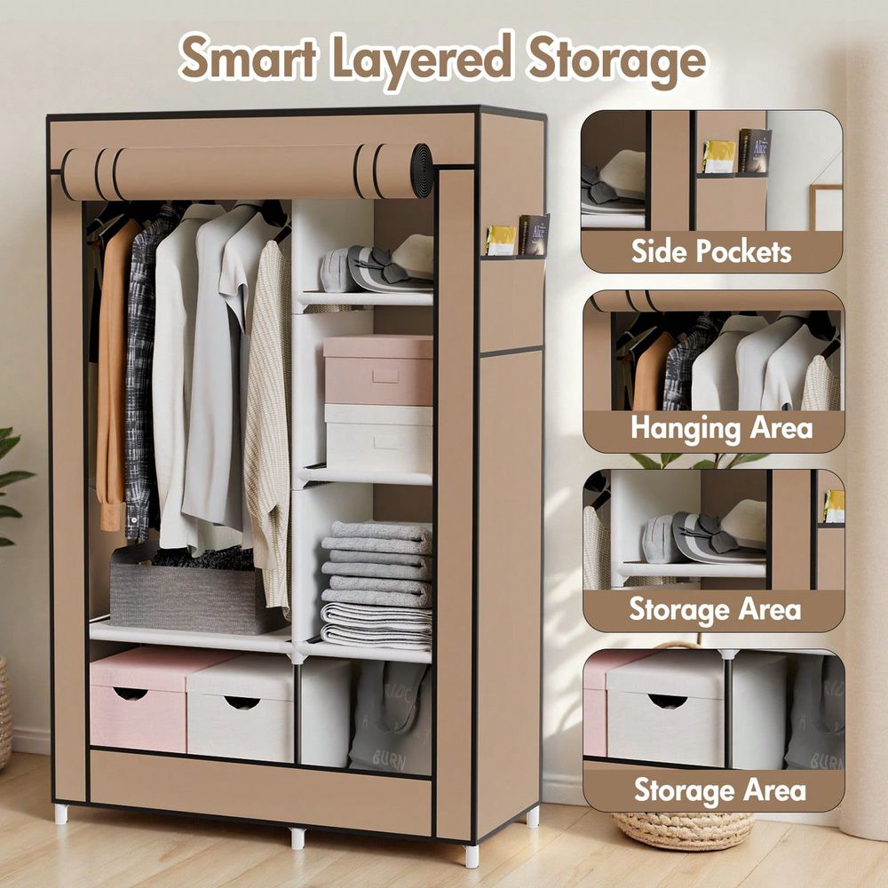 خزانة تخزين للملابس المعلقة، خ - مراجعة Wardrobe Closet Portable Fabric Cover وسعره