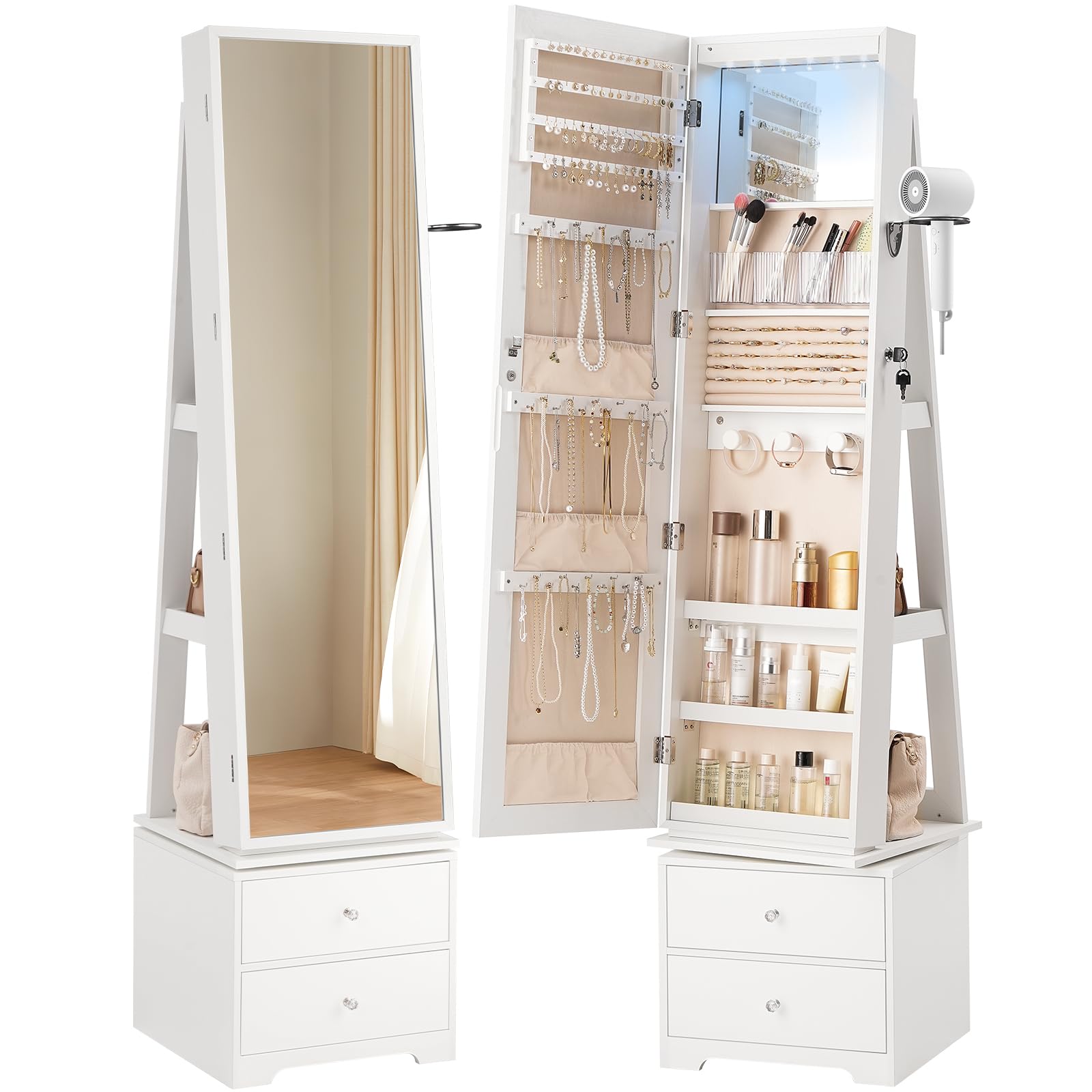360 °   خزانة مجوهرات دوارة مز - مراجعة Full Length Mirror Jewelry Armoire وسعره
