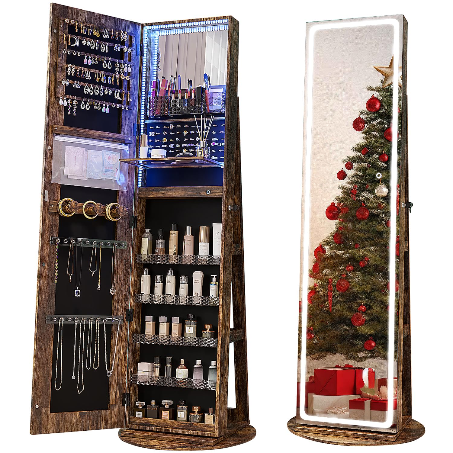 خزانة مجوهرات بمرآة LED دوارة، - مراجعة Full Length Mirror Jewelry Armoire وسعره
