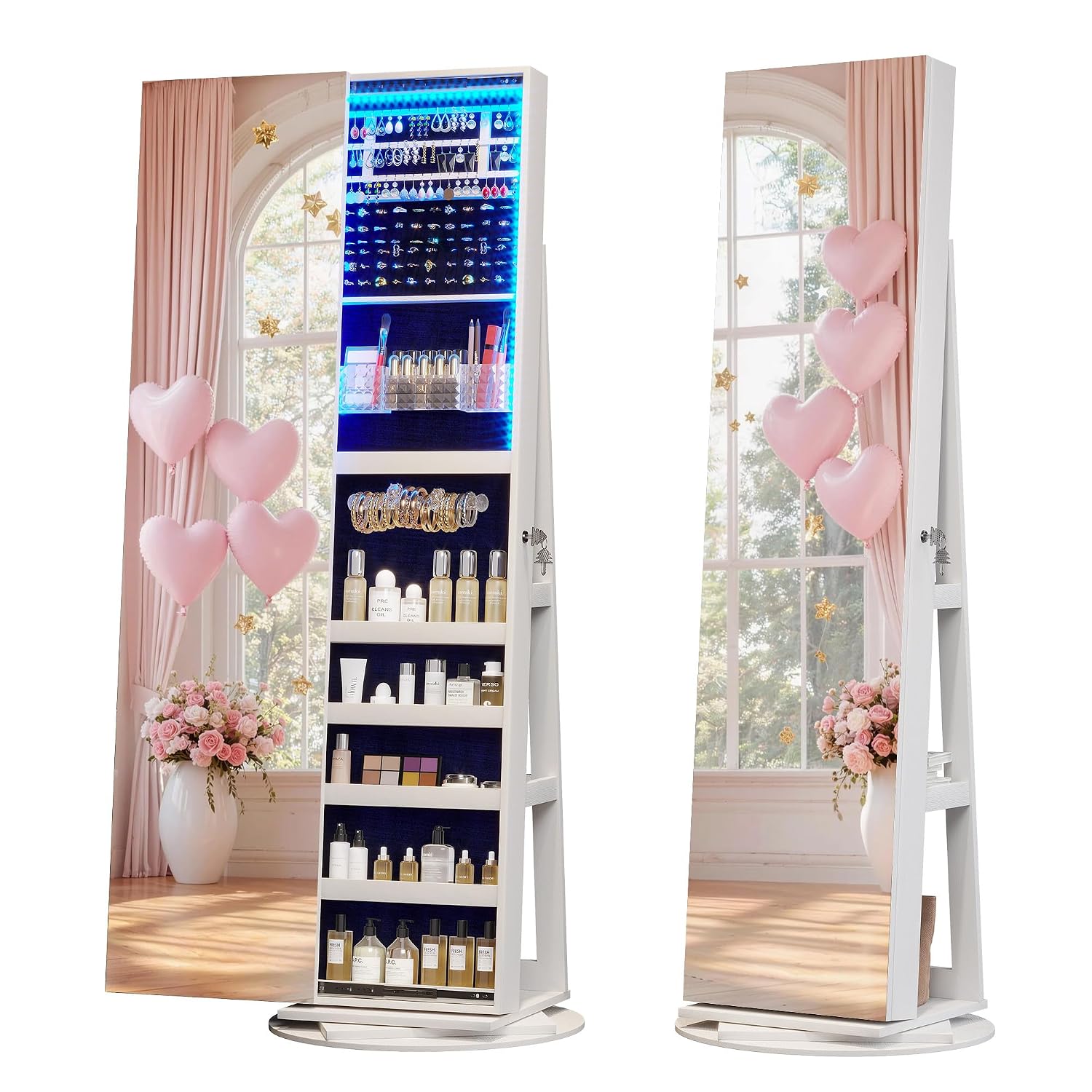360 °   خزانة مجوهرات دوارة مز - مراجعة Full Length Mirror Jewelry Armoire وسعره