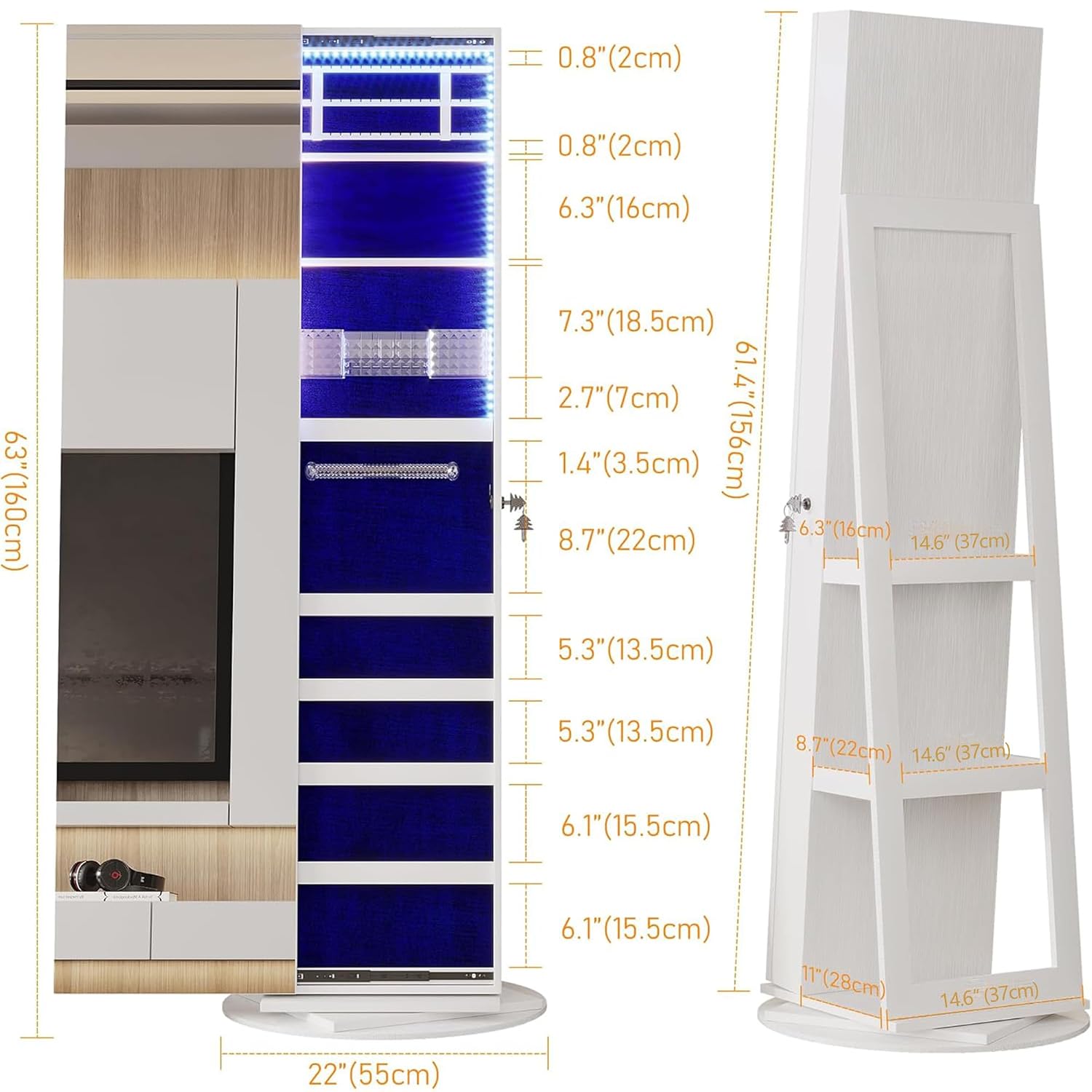 360 °   خزانة مجوهرات دوارة مز - مراجعة Full Length Mirror Jewelry Armoire وسعره
