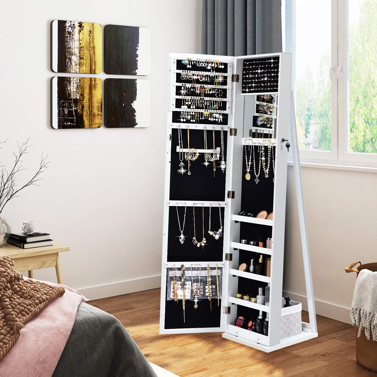 خزانة مجوهرات قائمة بذاتها مع  - مراجعة Full Length Mirror Jewelry Armoire وسعره
