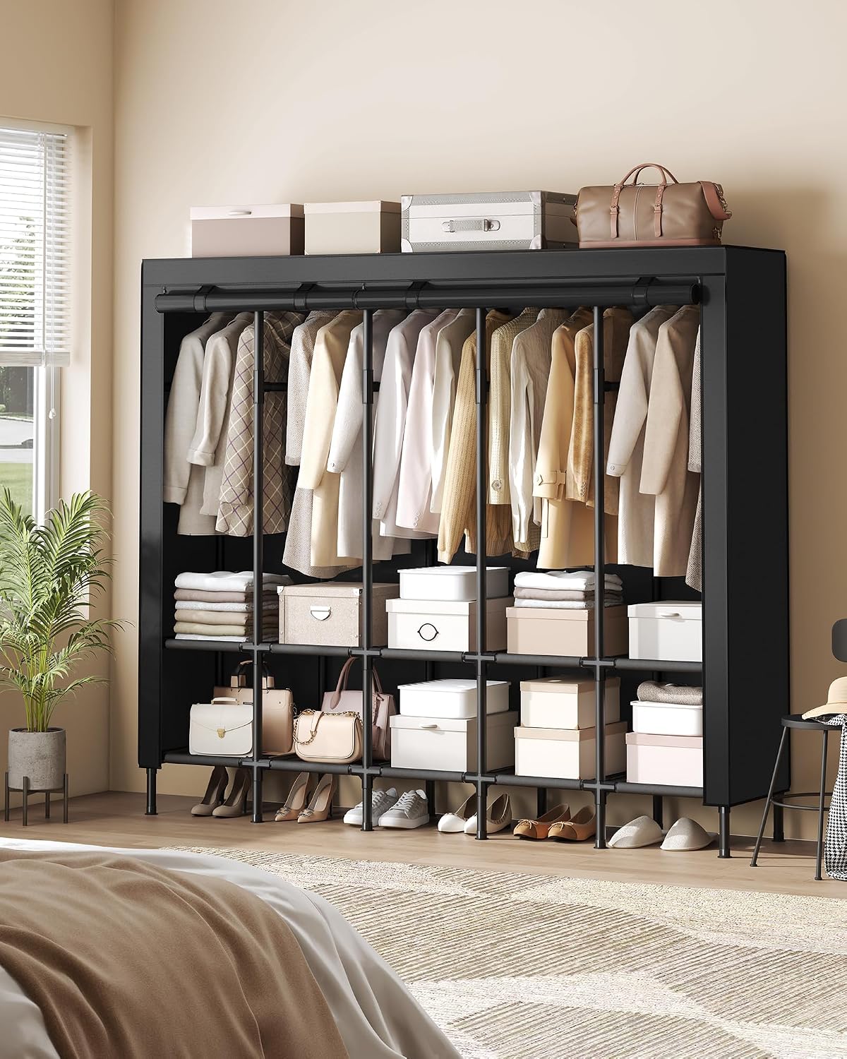خزانة ملابس محمولة بطول 83.5 ب - مراجعة Wardrobe Closet Portable Fabric Cover وسعره