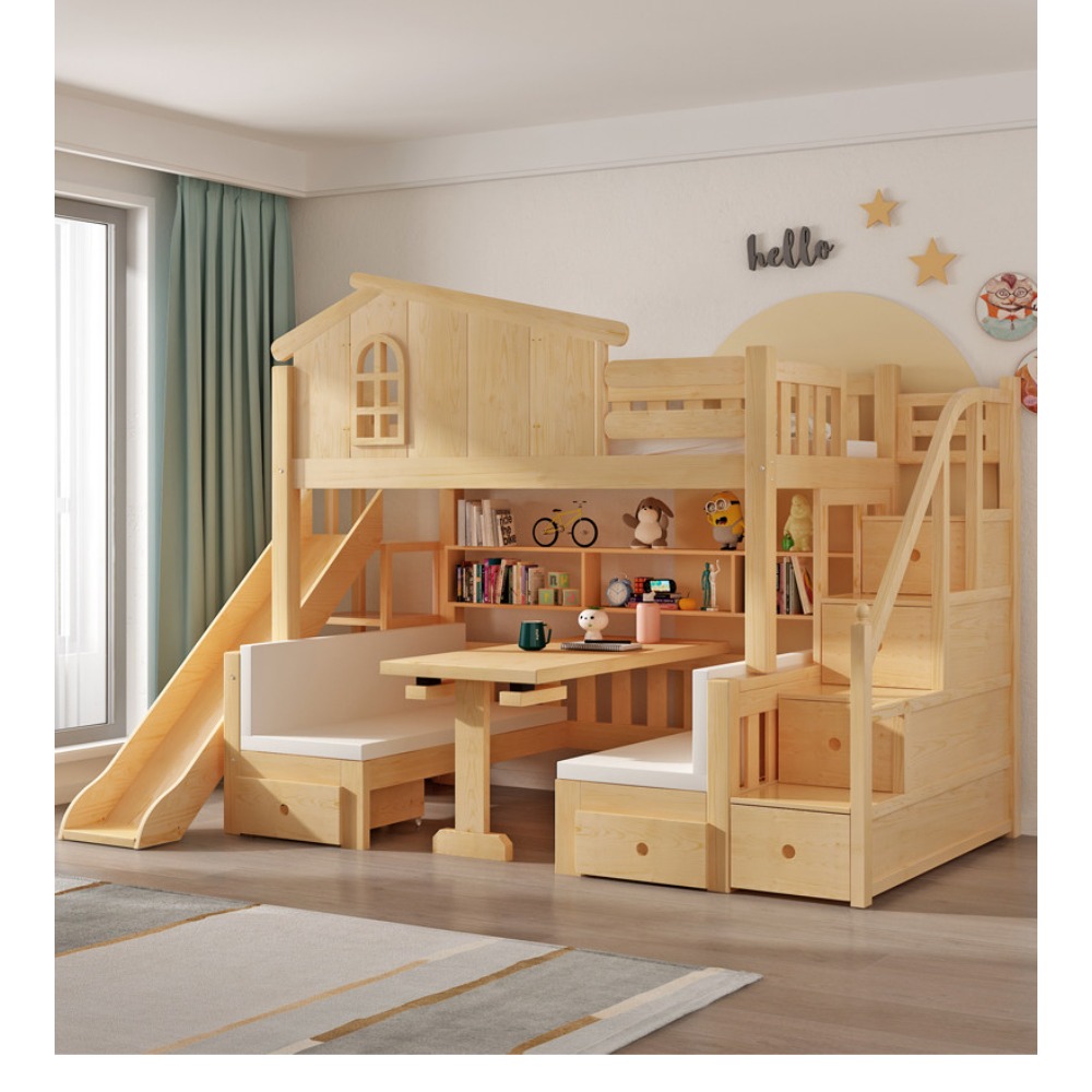 سرير بطابقين مع مكتب، سرير علو - مراجعة Bunk Bed With Stairs And Slide وسعره